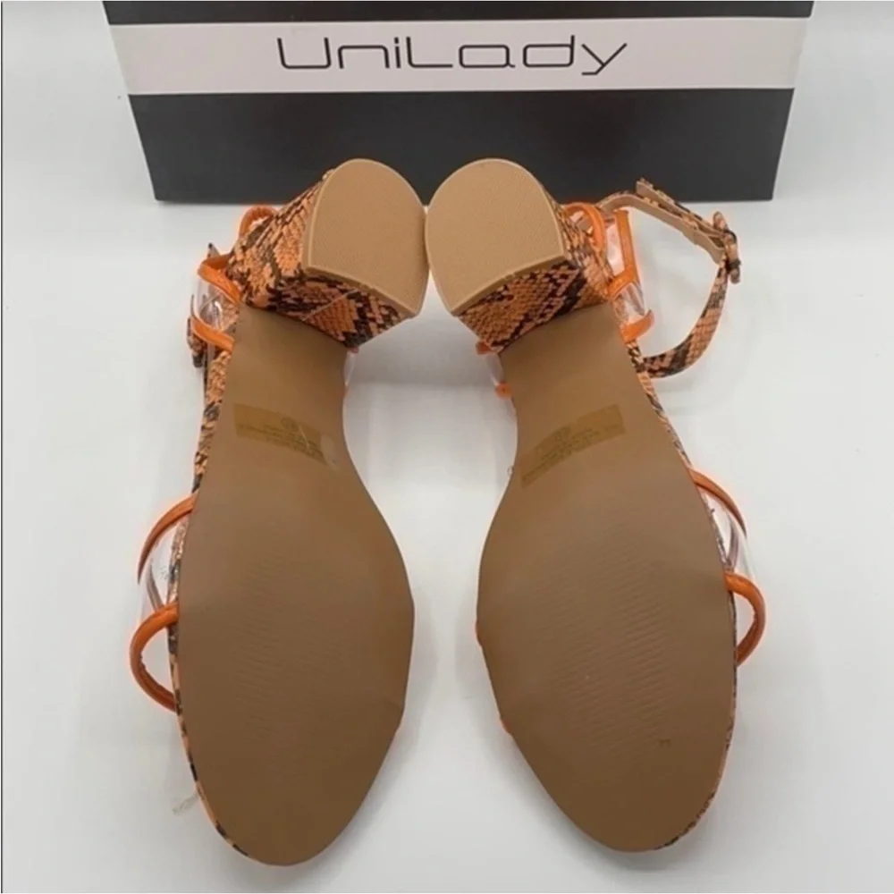 UNILADY Neon Orange Snake Ada block heel sandals